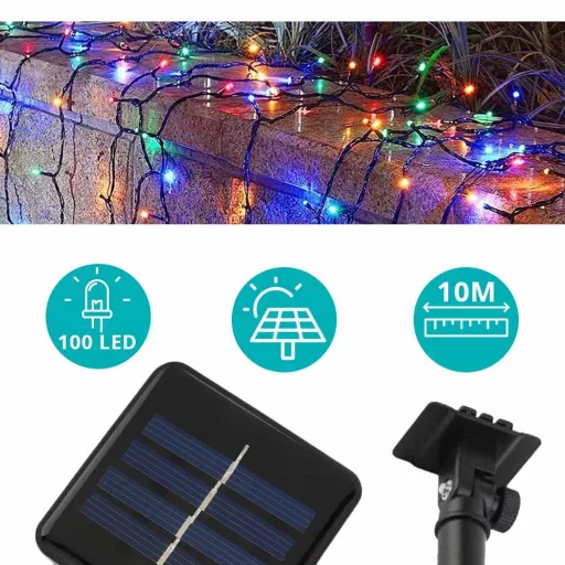 Ghirlanda luminoasa solara pentru gradina cu 100 LED, multicolor, 10m