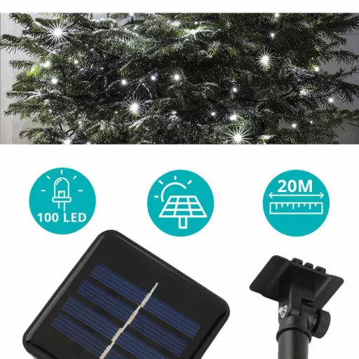 Ghirlanda luminoasa solara pentru gradina cu 100 LED, alb-rece, 20m