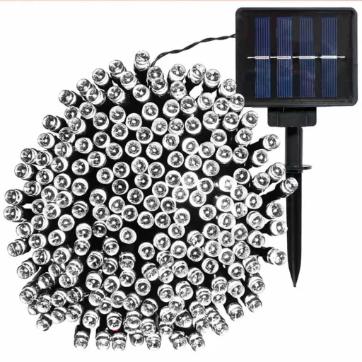 Ghirlanda luminoasa solara pentru gradina cu 100 LED, alb-rece, 20m