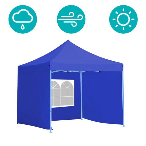 Pavilion pliant 2,9x2,9m-albastru, cu pereti laterali