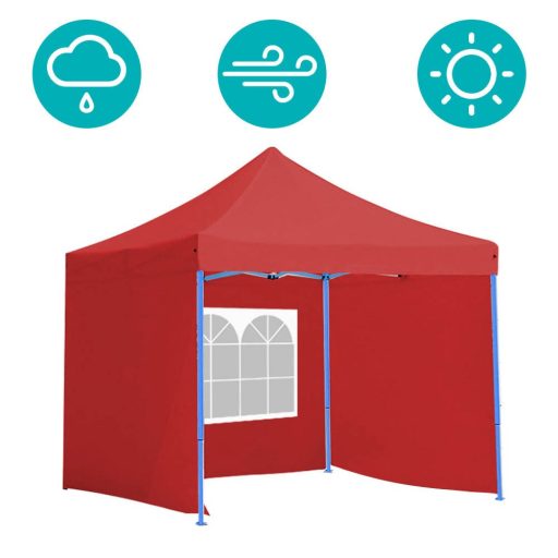 Pavilion pliant 2,9x2,9m-rosu, cu pereti laterali