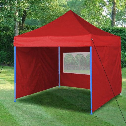 Pavilion pliant 2,9x2,9m-rosu, cu pereti laterali