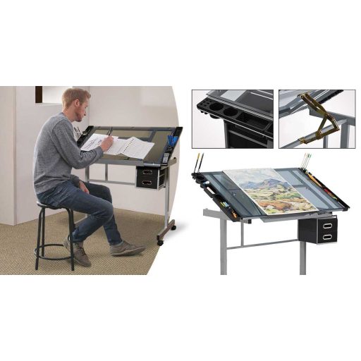 Masa pentru desen tehnic cu planseta din sticla