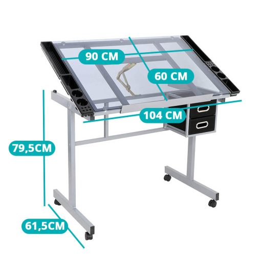 Masa pentru desen tehnic cu planseta din sticla