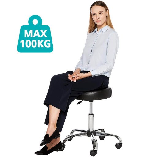 Scaun de cosmetica cu roti, inaltime reglabila-negru