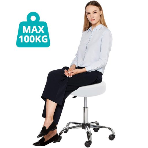 Scaun de cosmetica cu roti, inaltime reglabila-alb