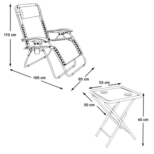 2 buc. scaun gravitatie zero pentru gradina cu masuta