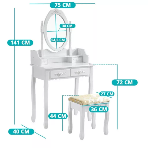 Masuta de toaleta Rome cu taburet-alb