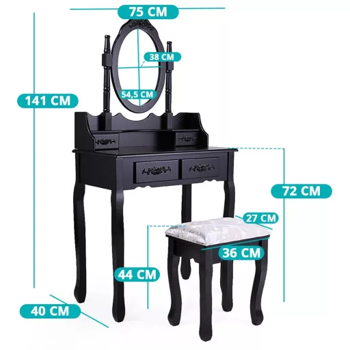 Masuta de toaleta Rome cu taburet-negru