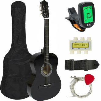 Set chitara acustica pentru incepatori, cu tuner cadou-negru