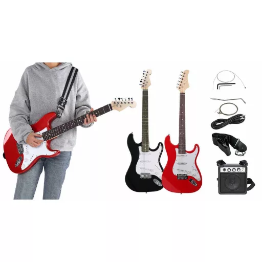Set de chitara electrica pentru incepatori, cu amplificator cadou-rosu