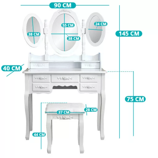 Masă de toaletă Milano, disponibilă în mai multe culori - alb