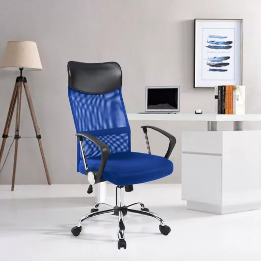 Scaun de birou ergonomic cu spatar inalt- albastru