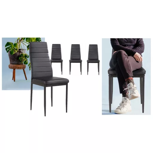 Set de 4 buc scaune de bucatarie, negru