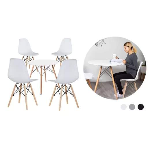 Set de 4 scaune moderne pentru dining cu masă, în 3 culori - gri