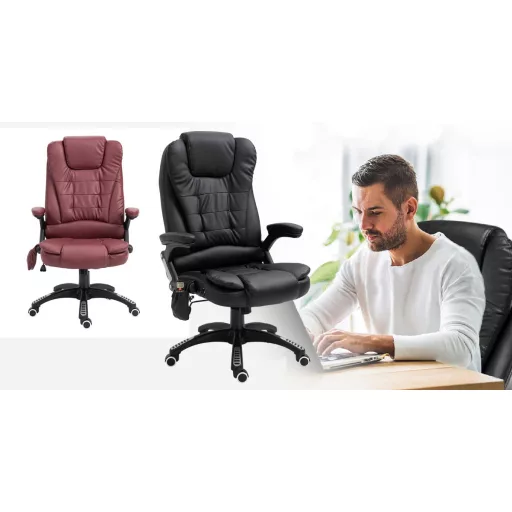 Scaun de birou rotativ cu functie de masaj-visiniu