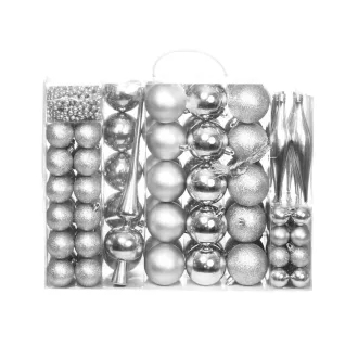 Set ornamente de brad, 112 piese-argintiu