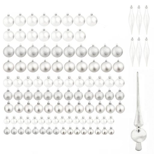 Set ornamente de brad, 112 piese-argintiu