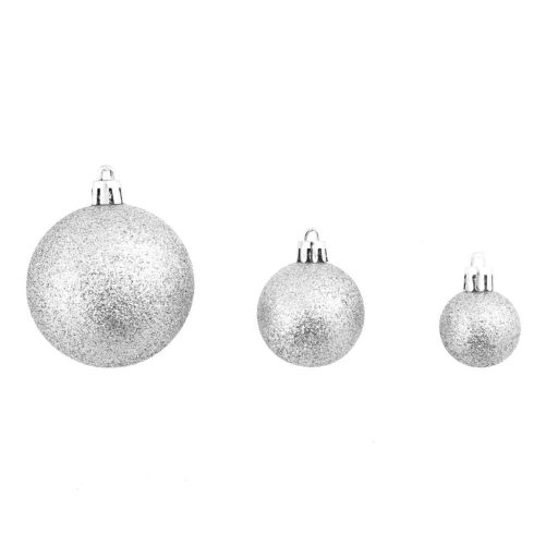 Set ornamente de brad, 112 piese-argintiu