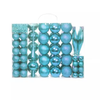 Set ornamente de brad, 112 piese-turcoaz