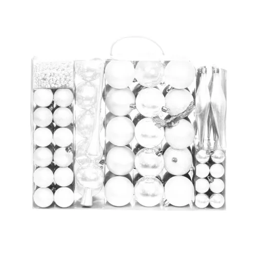 Set ornamente de brad, 112 piese-alb