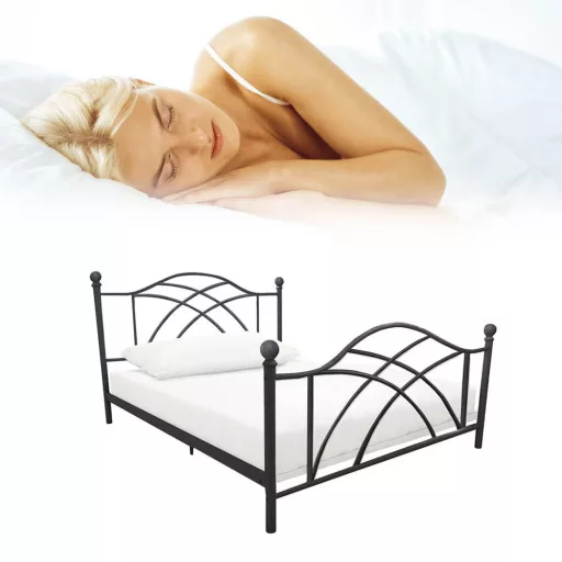 Cadru pat metalic Lotti cu grilaj cadou-90x200 cm-negru