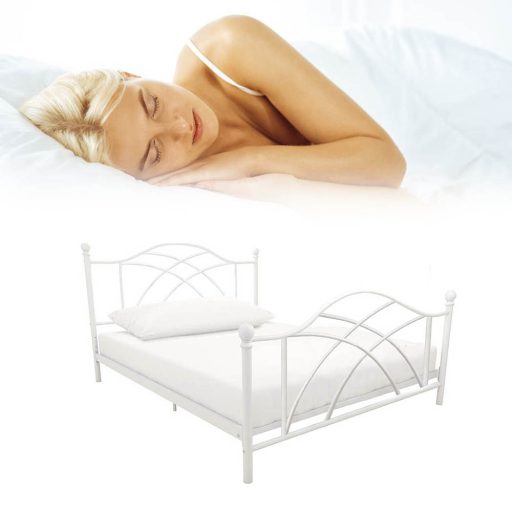 Cadru pat metalic Lotti cu grilaj cadou-90x200 cm-alb