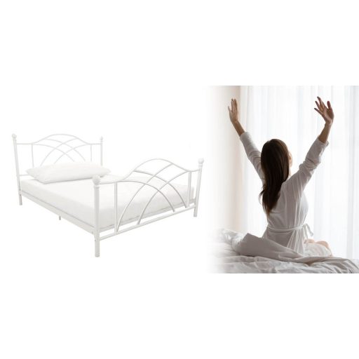 Cadru pat metalic Lotti cu grilaj cadou-90x200 cm-alb