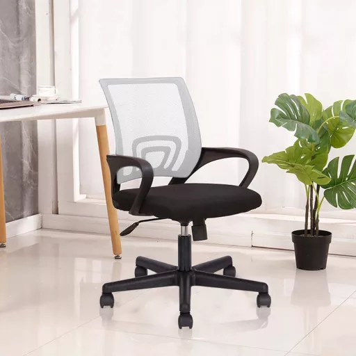 Scaun de birou rotativ cu cotiere-alb