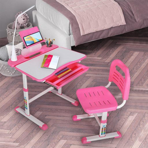 Birou multifunctional copii, inaltime reglabila, roz