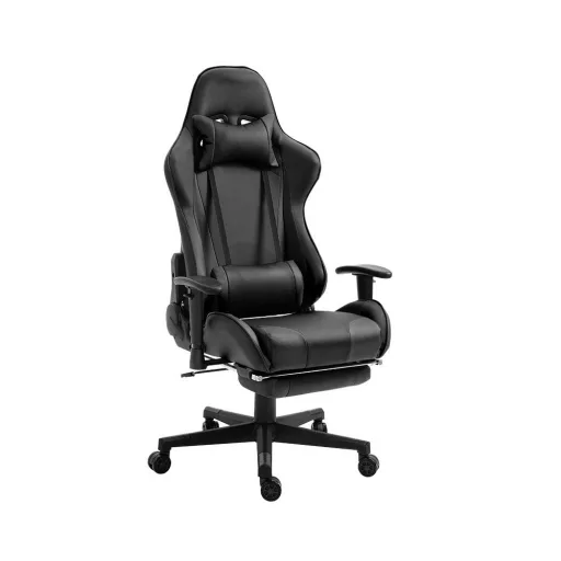 Scaun gaming cu suport pentru picioare, negru