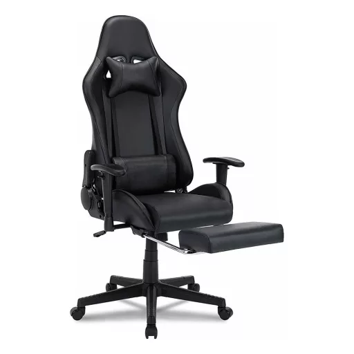 Scaun gaming cu suport pentru picioare, negru