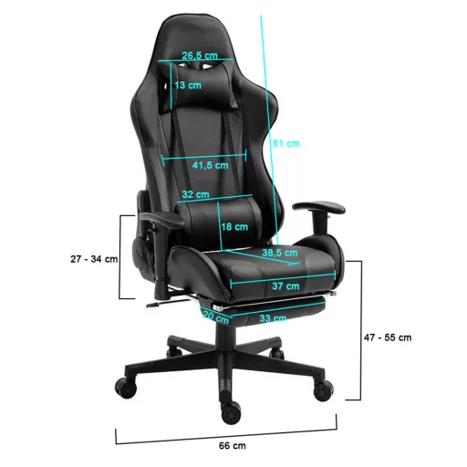 Scaun gaming cu suport pentru picioare, negru