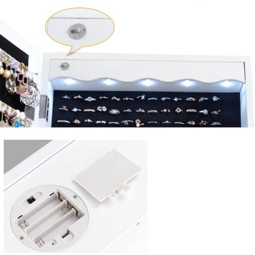 Suport bijuterii de perete cu oglinda si iluminare