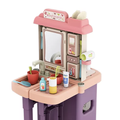 Set de bucatarie si baie de jucarie 2 in1, 43 piese