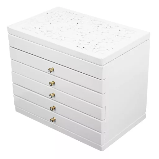 Cutie de bijuterii cu 6 compartimente, alb