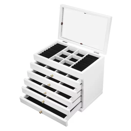 Cutie de bijuterii cu 6 compartimente, alb