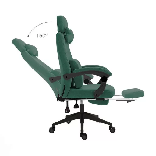 Scaun de birou rotativ cu tetiera si suport pentru picioare, verde