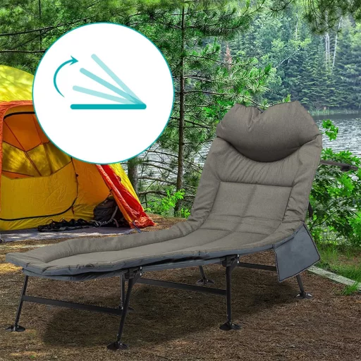 Pat de camping cu design pliabil