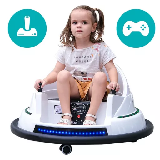Dodgem electric pentru copii, 6V, cu baterie si telecomanda, alb