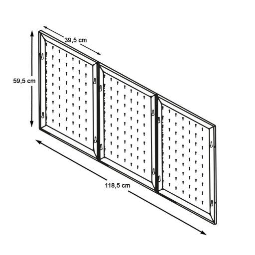 Panou metalic de perete pentru unelte cu carlige si rafturi