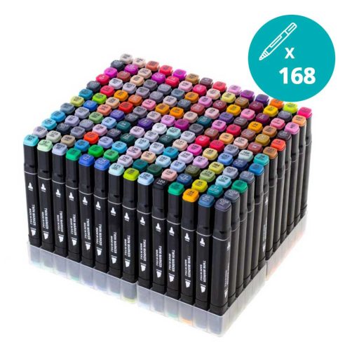 Set de 168 markere cu doua varfuri in geanta cadou