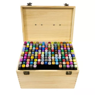   Set de 170 markere cu doua varfuri in cutie de lemn cadou, pictabila