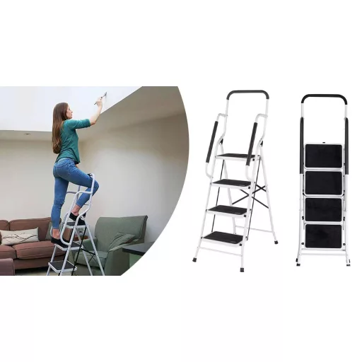 Scara metalica cu 4 trepte, cu balustrada detasabila