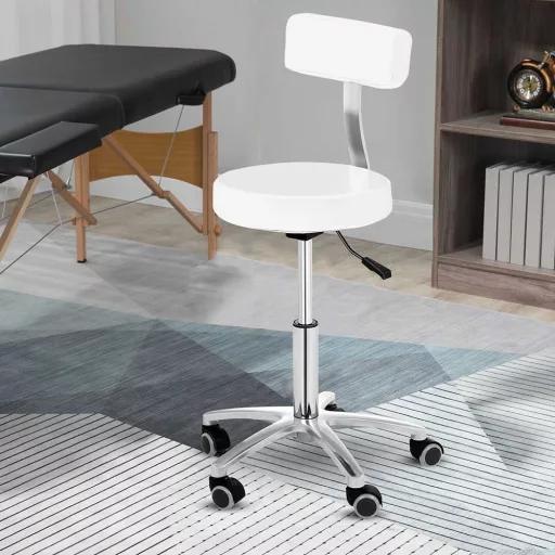 Scaun de cosmetica cu spatar-alb