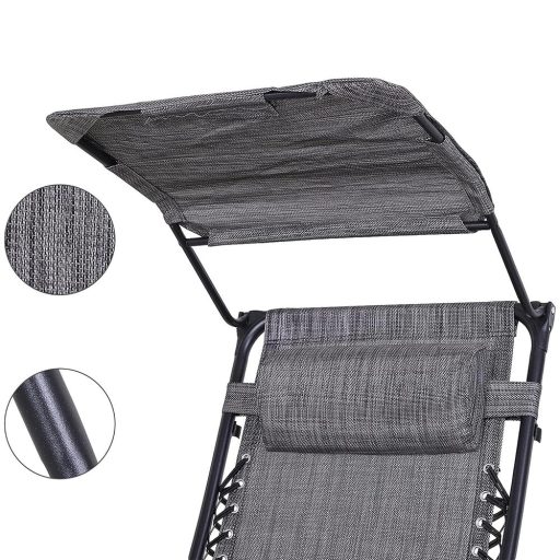 Scaun gravitatie zero cu parasolar si suport pentru pahar, 2 buc- gri