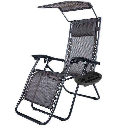 Scaun gravitatie zero cu parasolar si suport pentru pahar, 2 buc-negru