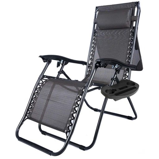 Scaun gravitatie zero cu parasolar si suport pentru pahar, 2 buc-negru