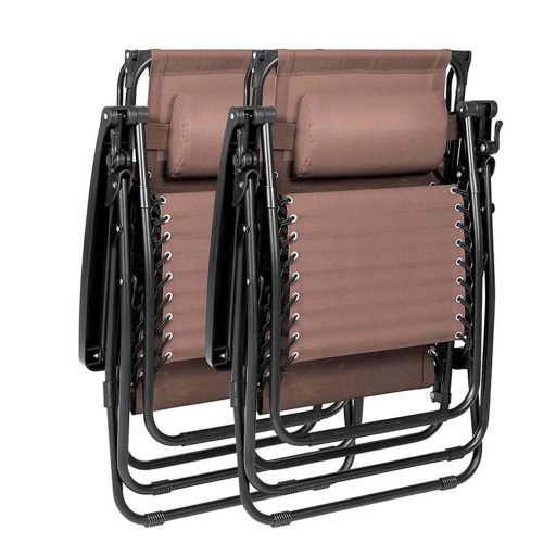 Scaun gravitatie zero cu parasolar si suport pentru pahar, 2 buc-maro