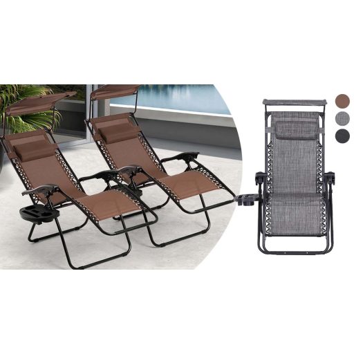 Scaun gravitatie zero cu parasolar si suport pentru pahar, 2 buc, in mai multe culori